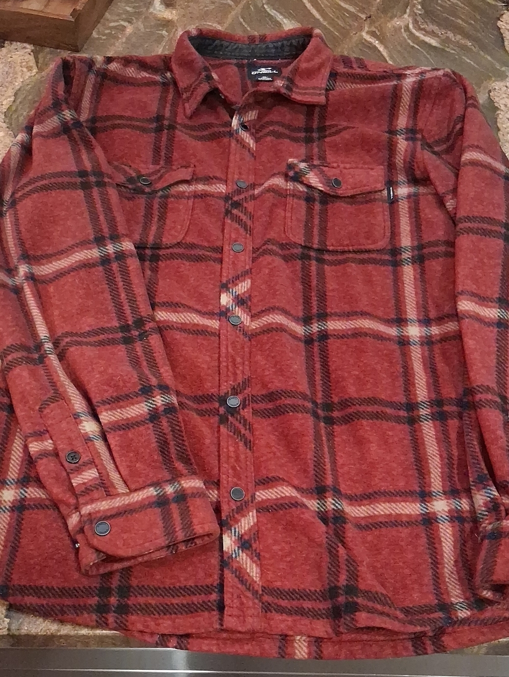 O'Neill Maroon and Black Superfleece Plaid Flannel